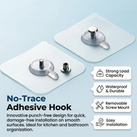 Adhesive Wall Hooks No Drill Heavy Duty, Strong Traceless Hanging Hook for Kitchen, Decorative Utility Hooks for Homeowners