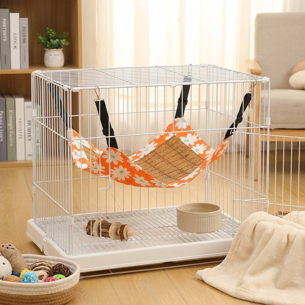 Cat Hanging Basket Swing Bed with Faces Pattern, Round Soft Indoor Cat Bed for Kittens, Elevated Hanging Resting Place for Cages