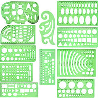 Green Plastic Geometric Drawing Template Ruler Set (9-Piece, Style 3) for Drafting and Measurement