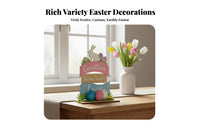 Colorful Wooden Easter Table Decor Handmade Easter Bunny Table Decor Rustic Wood Material Vernal Holiday Sign Freestanding for Children, Party, Mantelpiece, Classroom