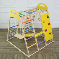 Sturdy Toddler Climbing Gym Colorful Wooden Climbing Frame Handholds Indoor Adventure Gym Playset Movement Skill Development