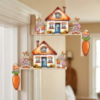 Wooden Bunny Door Frame Decoration Colorful Easter Door Corner Decoration Bright Colors Right Angle Easter Sign for Families, Kids, Living Room, Home