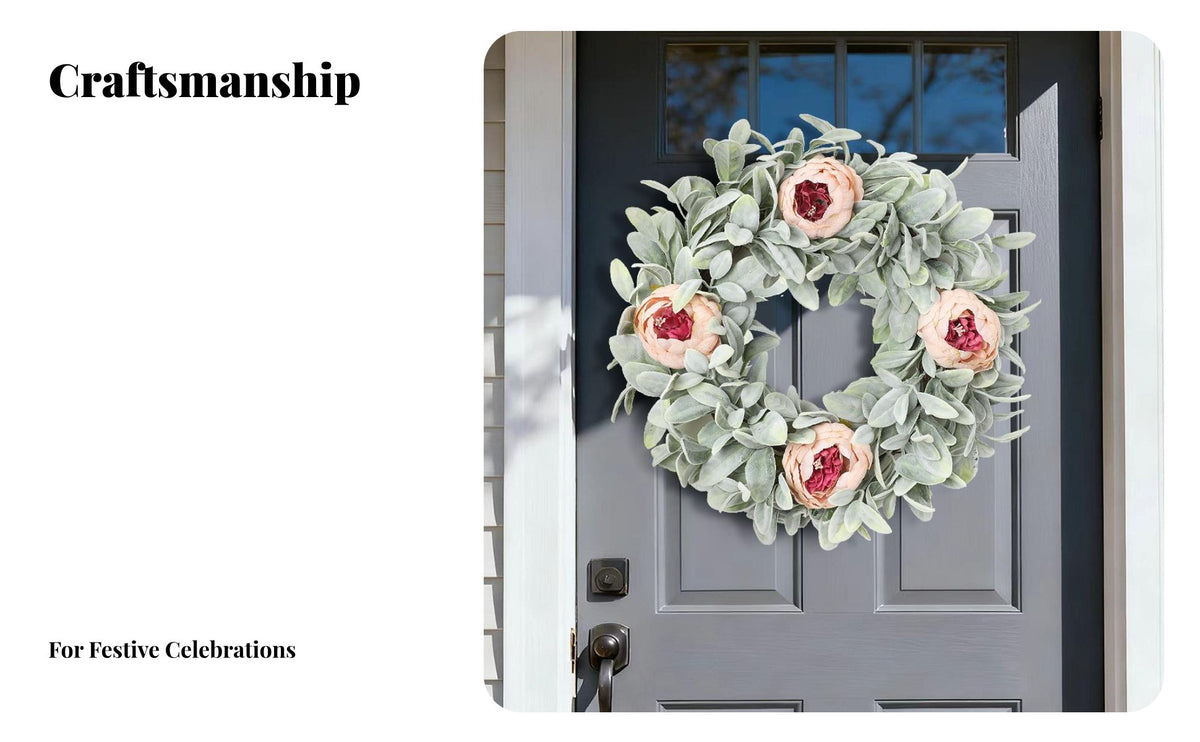 Artificial Peony Wreath Reusable Easter Floral Wreath Hanging Decoration Rich Texture Handmade for Wall Decor, Mantelpiece