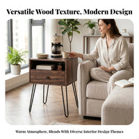 Wood-Grain Finish Wooden Coffee Station Cabinet Black Metal Legs Coffee Station Cabinet Round Knob