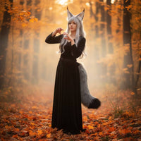 2 Pieces Animal Ears and Tail Faux Hair Feline Ears Headband with Tail Versatile for Cosplayers