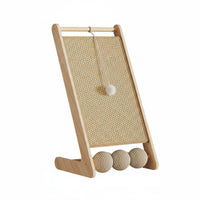 Solid Wood Frame Sisal Cat Scratcher with Toy Balls Low-Shedding Sisal Scratching Post with Toy Multi-Functional Design Wooden Cat Scratching Board Built-in Interactive Toys for Indoor Cats, Kittens