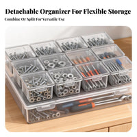 See-Through Plastic Compartment Box Compartmentalized Plastic Organizer Box Large Capacity Transparent Storage Case Sturdy Construction for Crafters, Hobbyists, Technicians, Desktop, Craft Room, Workshop, Garage