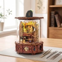Music Box with Display Cover Wooden Miniature Music Box Small-Scale Decor for Hobbyists, Crafters, Bookshelf, Study Room