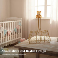 Handheld Iron Gift Basket Portable Handle Golden Wire Basket Versatile Metal Mesh Storage Holder for Parents, Adults, Infant Showers, Weddings, Washroom