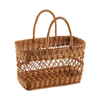 Synthetic Rattan Basket with Handle Breathable Market Basket with Handles Open-Top for Shoppers, Picnickers, Picnics