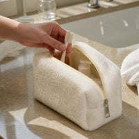 Plush Cosmetic Bag Portable Travel Toiletry Organizer Large Capacity Makeup Pouch