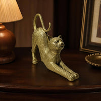 Embossed Stretching Cat Figurine Cat Figurine Room Accentuation for Tabletop Display