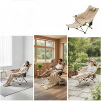 Collapsible Folding Lounge Chair with Cup Holder High-Back Reclining Camp Chair with Headrest Foldable Recliner Supportive for Backyard