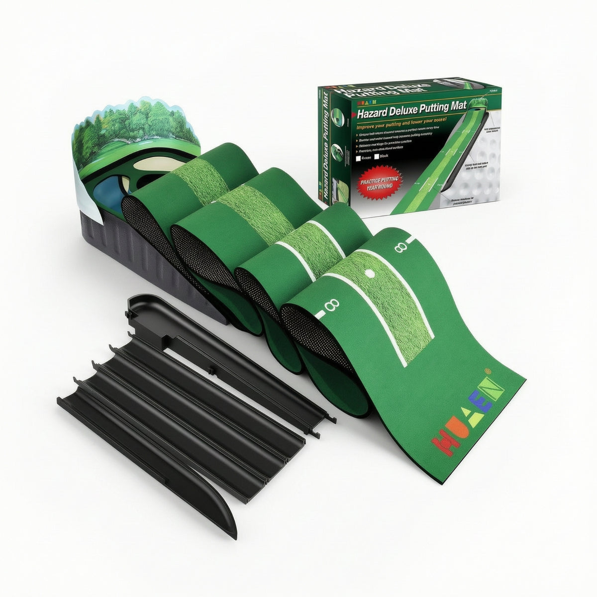 Textured Golf Putting Mat with Ball Return Realistic Putting Mat with Ball Return Portable Indoor Golf Practice Aid with Alignment Lines Long-Lasting for Beginners