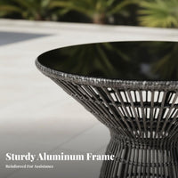 3 Pieces Woven Design Wickerappearance Armchair and Table Set Weather-withstandant Outdoor Furniture Comfortable seat pads Sturdy Frame for Apartment Dwellers, Garden lovers, Patio, Backyard, Porch, Yard
