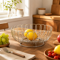 Stainless Steel Fruit Basket, Hollowed Out Fruit Bowl for Dining Table, Modern Minimalist Polished Silver Metal Fruit Bowl, 26cm