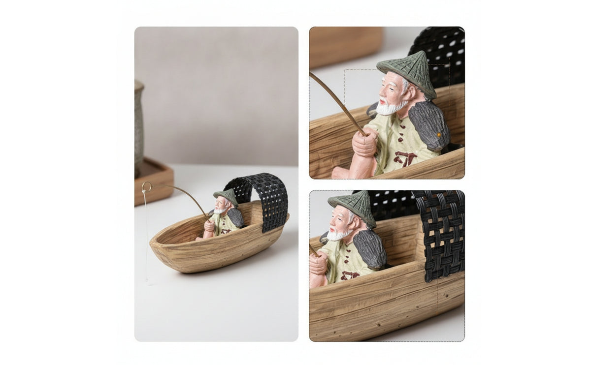 Boat Ornament Rustic Boat Sculpture Wood Look Table Centerpiece for Tabletop, Aquarium