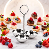 Stainless Steel 3 Tier Fruit Bowl Stand Polished Silver Snack Rack Standing Frame Candy Bowl Stand Central Handle for Party, Dining Table