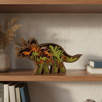 Hand Carved 3D Wooden Dinosaur Carving Multi-Layer Design Layered Wood Dinosaur Rustic Design Creature Figurine Creative Gift for Children, Office, Bedroom, Living Room