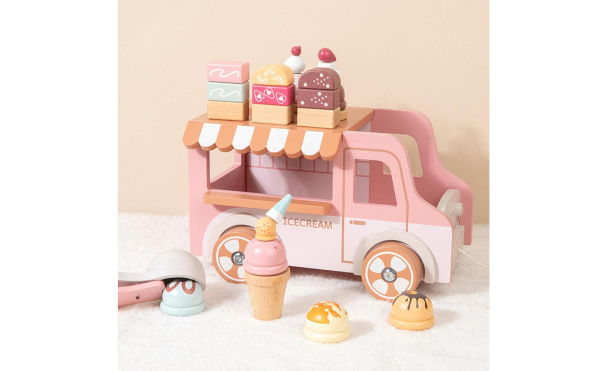 12 Pieces Wooden Ice Cream Stand Gift Idea Toy Ice Cream Truck Educational Dessert Vending Stand Toy for Girls, Kids, Playroom, Nursery