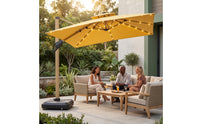 Cantilever Umbrella with Wheeled Water-Filled Foundation-Filled Square Cantilever Umbrella Tiltable for Homeowners, Garden, Terrace, Balcony