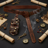 Leather-Like Straps Bottle Holder Belt Engraved Pattern Cosplay Waist Belt Aged Finish Wizard Potion Bottle Set Metal Rivets