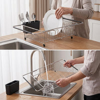 Kitchen Sink Rack, Expandable Over Sink Dishware Organizer, Modern Stainless Steel Rack and Kitchen Sink Organizer with Handy Cutlery Holder