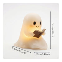 Warm Glow Ghost Night Light with Book Whimsical Halloween Night Light Glowing Ornament Seasonal for Children
