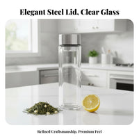Double Wall Glass Tumbler Stainless Steel Lid Double Wall Glass Bottle Spill-Resistant Portable Loose Leaf Tea Maker for Commuters, Adults, Home, Car