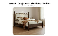 French Retro Wooden Bed Elegant Design Solid Wood Upholstered Bed Sturdy Construction Bedroom Furniture for Couples