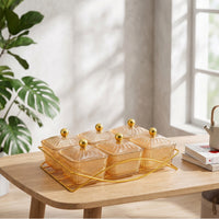 6-Compartment Divided Serving Tray with Lid Gold-Tone Divided Serving Dish with Lid Lidded Snack Server with Tray Transparent for Hosts, Homeowners, Parties, Gatherings, Tea Tables