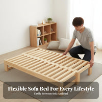 Extendable Wooden Sofa Bed Space-Saving Design Solid Wood Pull out Bed Easily Converts Extendable Daybed with Storage for Small Areas, Apartment