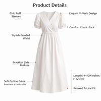 Summer Maxi Dress for Women UK with Puff Sleeves and V-Neckline, Beach Cover Up with Cinched Waist for Flattering Fit, Available in Extended Sizes