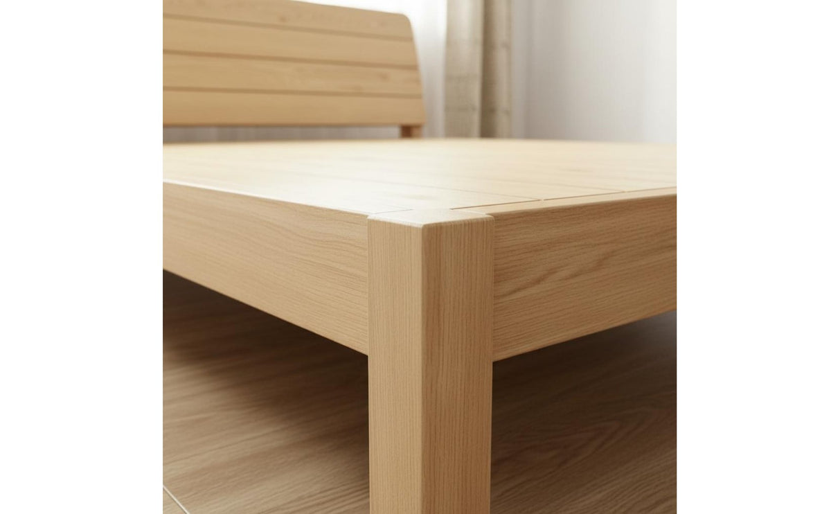 Solid Wood Bed Frame Sturdy Construction Minimalist Wooden Bed Breathable Slat Support Simple Wood Bedstead for Rental Apartment, Guest Room