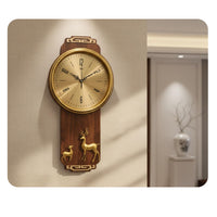 Chinese Theme Wall Clock Solid Wood Frame Decorative Crystal Clock Copper Accents Home Decor for Living Room, Bedroom, Hallway