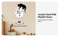 Cartoon Cat Wall Clock Creative Design Cat Wall Clock No Ticking Battery Operated for Children, Bedroom