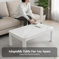 Snow White snow Finish Rounded Corner Low Table Modern Minimalist design Household Furniture Small Apartment accommodating Easy to Clean for Homeowners, Families, Adults, Living Room, Reception Area, Office, Lounge