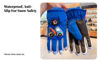 Kids Ski Gloves Windproof Waterproof Cold-Weather Mittens Thickened Fleece Lined Winter Mittens for Children 6-12, Students, Snowboarding, Biking