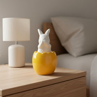 Minimalist Design Bunny in Eggshell Statue Charming Rabbit in Egg Decoration Cute Poses Easter Bunny Ornament Stable Base for Collectors, Shelf, Desktop, Office