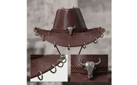 Cowboy Hat with Skull Ornament Western Cowboy Hat with Chin Cord Textured Adjustable for Men, Festivals, Costume Parties