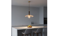 Soft Ambient Radiance Wood and Glass Hanging Lamp Adjustable Height Vintage Glass Ceiling Light Easy to Clean Braided Cord Ceiling Lamp for Kitchen Island, Balcony