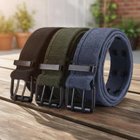 Double-Prong Belt Metal Eyelets Double Prong Belt Stitched Fashion Accessory