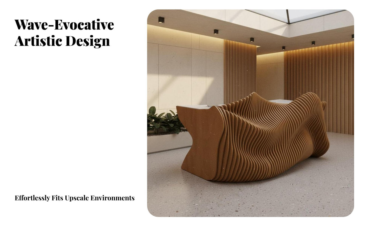 Sliced Wood Reception Counter Artistic Design Modern Wooden Reception Counter Sturdy Construction Sculptural Lobby Desk for Business Owners, Clubhouse