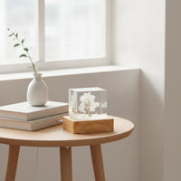Whimsical Resin Night Light Warm Resin Cube Light Compact Lamp with Wooden Base Dreamy for Bedroom