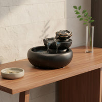 Feng Shui Component Ceramic Lotus Fountain Zen Decor Desktop Water Feature Artisanal House Decoration for Office, Bedroom