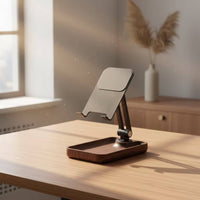 Phone Stand with Wood Base Stable Wooden Phone Stand Portable Holder with Tray for Office