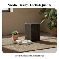Hardwood Wood Block-Like Table Nordic Design Stool Minimalist Decorative Quality Rustic Character for Art Lovers, Bedroom