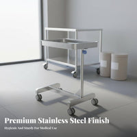 Stainless Steel Rolling Trolley Heavy Duty Movable Salon Trolley Tray Cart Medical Instrument Tray Stand for Hospital, Medical Facility, Spa