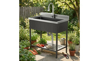 Utility Sink with Bottom Shelf Single Basin Utility Sink with Faucet Heavy Duty Easy to Clean for Homeowners, Patio, Backyard