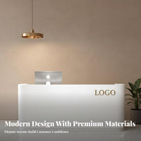 Modern Reception Desk with Lacquered Finish Contemporary Salon Front Desk Lamp Feature Luxury Commercial Counter Suitable for Beauty Salons Retail Stores Corporate Lobbies Professional Workplaces
